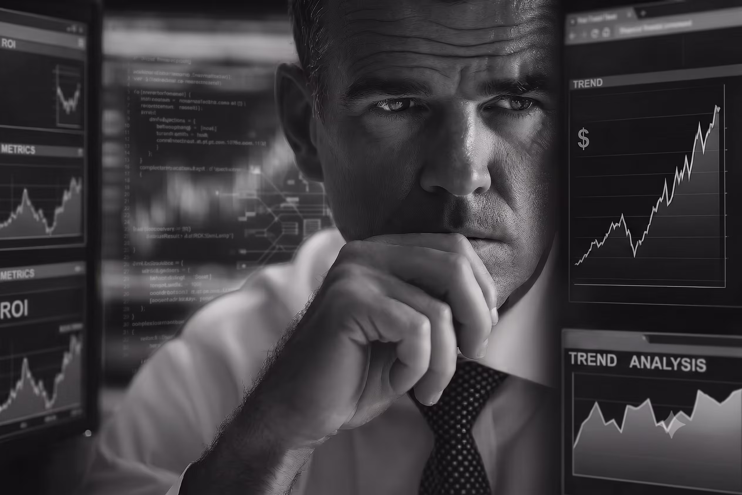 worried cfo looking at screen
